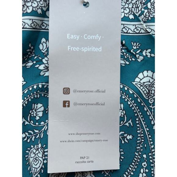 Emery Rose Women’s Blouse Teal Pattern Size Medium Chain Halter Style NWT - Picture 6 of 7